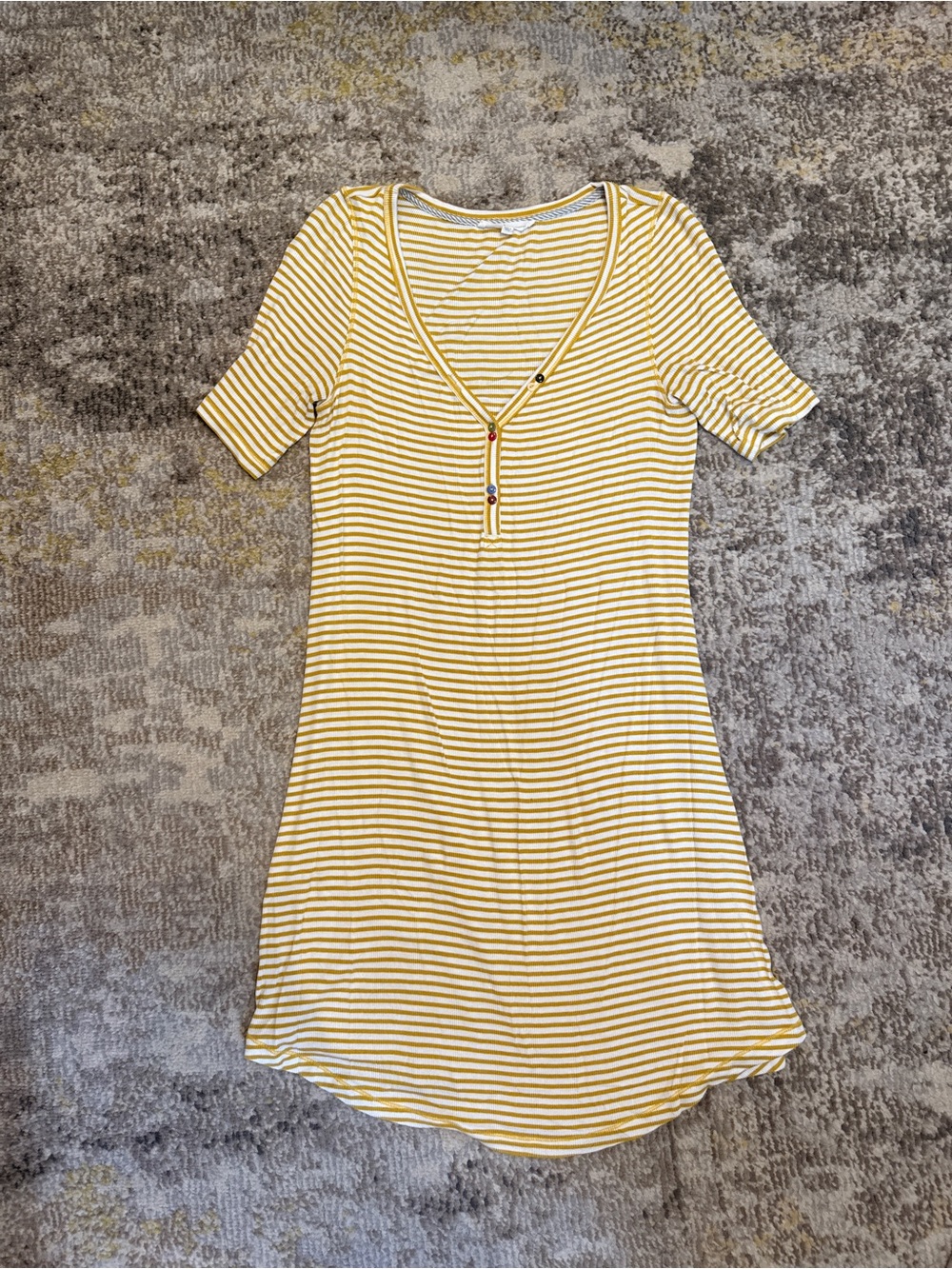 Pure+Good by Anthropology Striped Yellow Mini Dress with V-Neck